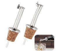 2 Pezzi Beccucci per Bottiglie di Liquori, Una Bocca Dritta e Una Bocca Curva Tappo Dosatore Olio, Versatore per Bottiglie Di Olio e Aceto con Tappo in Sughero Naturale e Copertura in Acciaio Inox