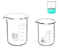 2 Pezzi Becher in Vetro Borosilicato Graduato - 50ml e 100ml per Laboratorio e Cucina(50ml)