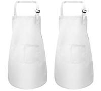 2 Pezzi Bianco Bambini Grembiule con Tasche, Regolabile Bambino Grembiuli da Cuoco Cucina Chef per Ragazzi Ragazze, Bambina Artista Giardino Grembiuli per Cottura Baking Pittura BBQ (7-13 Anni)