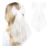 2 Pezzi Bianco Fermaglio per Capelli con Fiocco Fiocchi per Capelli per Donna Fermagli per Capelli per Ragazze Fermaglio per Capelli da Sposa Fiocco Velo Bianco per Matrimoni, Fidanzamenti, Feste