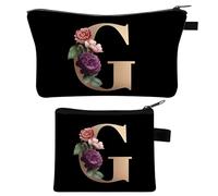 2 Pezzi Borsa da Trucco Personalizzata, Regali per Amiche e Madri, Borsa da Cosmetici Personalizzata per Donna dalla A alla Z, Borsa da Trucco per Sposa e Dama di Compagnia, Pochette da Trucco con