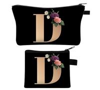 2 Pezzi Borsa da Trucco Personalizzata, Regali per Amiche e Madri, Borsa da Cosmetici Personalizzata per Donna dalla A alla Z, Borsa da Trucco per Sposa e Dama di Onore, Pochette da Trucco