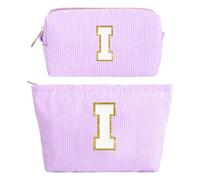 2 Pezzi Borsa per Cosmetici per donna, Iniziale Pochette Trucchi Viaggio, Trousse Trucchi Organizer, Viola Beauty Case, Regalo Compleanno Natale Ideale per Donne Ragazze Fidanzate Migliori Amiche(I)