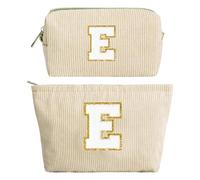 2 Pezzi Borsa per Cosmetici per donna, Pochette Trucchi Viaggio, Trousse Trucchi Organizer, Personalizzata Iniziale Regalo Compleanno Natale Ideale per Donne Ragazze Fidanzate Migliori Amiche Beige E