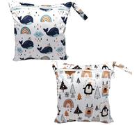 2 Pezzi Borsa per Pannolini Lavabile Wetbag, Porta Pannolini Borse Impermeabili Portatili, Bagnati e Asciutti Pannolini con Cerniera Appendere Organizzatore per Viaggi Spiaggia Piscina 28×30 cm