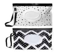 2 pezzi Borsa per salviette umidificate per bambini Scatola per salviette umidificate in viaggio, borsa riutilizzabile Contenitore per salviette umidificate per viaggi, casa, (Bianco e nero)