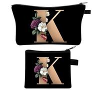2 Pezzi Borsa per Trucco Personalizzata, Regali per Amiche e Madri, Borsa da Donna Personalizzata dalla A alla Z, Borsa per Trucco da Sposa e Dama di Compagnia, Pochette Personalizzata con Iniziali