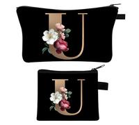 2 Pezzi Borsa per Trucco Personalizzata, Regali per Amiche e Madri, Borsa da Donna Personalizzata dalla A alla Z, Borsa per Trucco da Sposa e Dama di Compagnia, Pochette Personalizzata con Iniziale