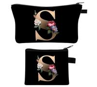2 Pezzi Borsa per Trucco Personalizzata, Regali per Amiche e Madri, Borsa per Cosmetici Personalizzata per Donne dalla A alla Z, Borsa per Cosmetici per Sposa e Dama di Onore, Pochette per Trucco con
