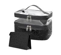 2 pezzi borsa portafogli diamantata a doppio strato, grande capacità, borsa da viaggio impermeabile, trousse per cosmetici con scomparti, custodia portatile, adatta per uomini e donne, Nero , Fashion