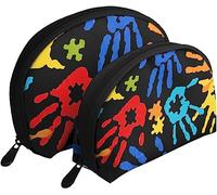 2 pezzi borse per cosmetici borsa per trucco da viaggio per la consapevolezza dell'autismo pezzo di puzzle colorato borsetta da donna da toilette