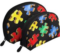 2 pezzi borse per cosmetici borsa per trucco da viaggio per la consapevolezza dell'autismo puzzle colorato borsetta da donna da toilette