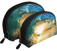 2 pezzi Borse per cosmetici Onda oceano che cade al tramonto Borsa per il trucco da viaggio nel tempo Borsetta da donna da toilette