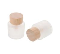 2 Pezzi Bottiglia Diffusore Aromatico in Vetro 50ml con Tappo in Legno | Vetro Trasparente Spesso, Bocca Larga e Forma Rotonda, per Miscele Fai da Te e Oli Profumati