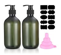 2 Pezzi Bottiglie Vuote Pompa a Pressione, 500 ml Dispenser Contenitore di Sapone Plastica, Flacone Dosatore Vuoti per Shampoo Lozioni Bagno Cucina, con Etichetta Imbuto - Verde