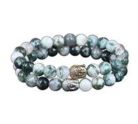 2 Pezzi Bracciale da Donna con Ciondolo in Pietra Tonda con Albero di Perline Bracciale Elasticizzato da Uomo con Testa di Buddha a Due Colori Fashion Processing