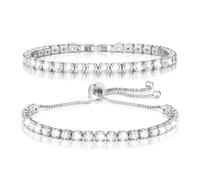 2 Pezzi Bracciale Donna, Argento Bracciale Tennis, Braccialetto Tennis Zirconi, Bracciale Strass Donna per Donne Ragazze Regalo Gioielleria