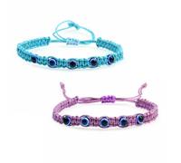 2 Pezzi Bracciale Evil Eye Cinturino Regolabile Intrecciato a Mano Bracciale di Protezione Kabbalah Nero per Uomo Donna,bracciale occhio turco - Malocchio Bracciale 7 nodi Evil Eye