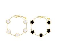 2 Pezzi Bracciale Quadrifoglio 18ct Placcato Oro Bracciale Portafortuna Braccialetti in Acciaio Inossidabile Braccialetto dell'Amicizia Regolabili per Donne Ragazze
