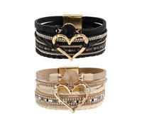 2 Pezzi Braccialetti con Strass in Pelle Braccialetti da Donna Braccialetti Multistrato A Forma di Cuore Decorazione di Gioielli di Moda Accessori di Abbigliamento