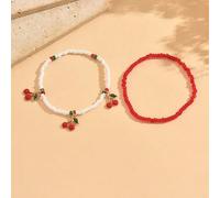 2 pezzi Braccialetti decorativi impilabili da donna con ciondolo a ciliegia in perline di riso, carini e dolci, adatti per uso quotidiano e riunioni con le migliori amiche Tagli UnicaLega di zinco