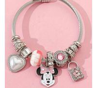 2 Pezzi, Braccialetto con charm di Minnie Mouse con cuore e lucchetto - Lega di zinco, Stile carino ed elegante, Regalo perfetto per uso quotidiano, feste, festività e compleanni, Gioielleria Tagli Un