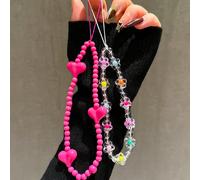 2 pezzi Braccialetto con perline a forma di cuore e floreale fucsia, ciondolo carino da lanciare per custodia del telefono, cuffie, accessori fai-da-te, moda per regali di donne, madri, famiglia, amic