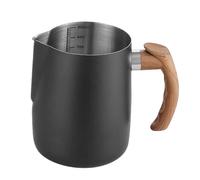 2 pezzi brocca for schiuma di latte caffè in acciaio inossidabile con scala manico legno beccuccio aquila accessori da cucina per Latte con Coperchio(Black)