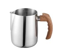 2 pezzi brocca for schiuma di latte caffè in acciaio inossidabile con scala manico legno beccuccio aquila accessori da cucina per Latte con Coperchio(Silver)