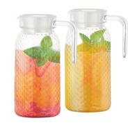 2 Pezzi Brocche da 1 Litro con Coperchio e Manico, Caraffe in Plastica Trasparente, Brocca per Succo, Acqua, Tè, Caffè, Latte e Vino, per Bevande Calde e Fredde
