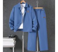2 pezzi Camicia casual a maniche lunghe grigia monopetto da gentiluomo e pantaloni casual con elastico in vita e tasche inclinate, outfit ragazzo Vacaura 14Y,13Y,16Y,15YColore unicoPoliestere