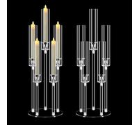 2 Pezzi Candelabro Moderno Alto 68 cm, Portacandele in Acrilico Trasparente 5 Bracci con Paralume, Centrotavola per Festa Matrimonio e Natale, Decorazione per Camino, Regalo per Casa, Per LED 2 cm
