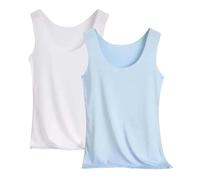 2 pezzi Canotta da donna, sottoveste elasticizzata, basic, top estivi, senza maniche, intimo estivo, camicie, top aderente, leggero, scollo a U, canottiera sportiva, per ragazze, Azzurro cielo., XL