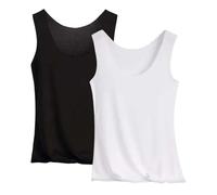 2 pezzi Canotta da donna, sottoveste elasticizzata, basic, top estivi, senza maniche, intimo estivo, top aderente, a maniche corte, a U, canottiera sportiva, per ragazze, Bianco 1, XL