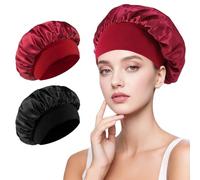 2 Pezzi Cappelli da Notte, Berretto Elastico Antiscivolo per Capelli Ricci, Ideale per Uomini e Donne, Protezione Capelli Senza Crespo, Perfetto per Doccia, Spa e Beauty Routine(Nero&Rosso)