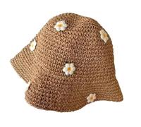 2 pezzi cappellini di paglia a forma fiore for le donne estate viaggio protezione solare versatile mostra il viso piccoli cappelli da pescatore carini Per Viaggi(Coffee)