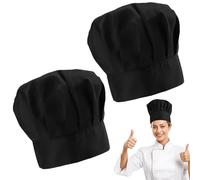2 Pezzi Cappello da Cuoco, Cappello da Cuoco Unisex In Polycotone Cappelli da Cuoca con Elastico Regolabile Chef Hat for Adulti Cappelli da Chef Traspirante per Cucina, Pasticceria, Ristorante (Nero)