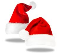 2 Pezzi Cappello di Natale, Cappello di Babbo Natale Peluche Adulto, Extra Spesso, Unisex, Accessorio per Feste di Natale e Capodanno