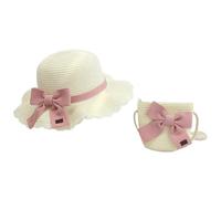 2 pezzi cappello di paglia borsa a tracolla per bambini ragazza cappello floppy a tesa larga spiaggia bambini foto viaggio paglia e borsa set, bianco, Taglia unica