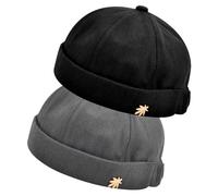 2 Pezzi Cappello Senza Visiera, Regolabile Cotone Berretto Docker Uomo, Traspirante Assorbire Il Sudore Cappellino da Portuale per Shopping Pesca Passeggiate e Altre attività all'aperto, Nero, Grigio