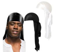 2 Pezzi Cappuccio Elastico Waves Unisex con Code Lunghe e Cinghie Larghe Cappello Durag Pirate Hat Traspirante per Donna Uomo,Cappello Turbante per Donne e Uomini Hip-Hop e Decorazione Quotidiana