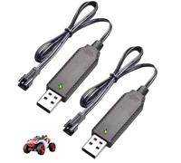 2 Pezzi Caricabatterie 3.7V USB SM-2P, Cavo Ricarica per Batterie NiMH LiPo di Auto RC, Droni FPV, Quadricotteri, Elicotteri, Barche e Giocattoli Telecomandati, Caricatore con LED Indicatore