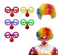2 Pezzi Carnival Clown Costume per Bambini, con Parrucca Colorata da Clown e Occhiali Naso Rosso, per Carnival Cosplay, Festa Carnevale, Regalo Sorpresa di Feste, Una Taglia Adatta a Tutti