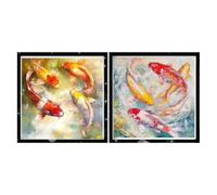 2 Pezzi Carpa koi Diamond Painting,Paesaggio Diamond Painting Kit Completo,5D DIY Quadrati Diamantini Hobby Creativi Adulti,Ricamo a Punto Croce Artigianale per Decorazione Della Casa 35x35cm,2p484p