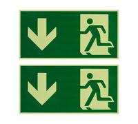 2 Pezzi Cartello Uscita di Emergenza 300 x 150 mm, Cartello Uscita di Sicurezza Fotoluminescente, Segnaletica Autoadesiva in PVC per Percorsi di Fuga, per Edifici Pubblici, Scuole, Locali Commerciali