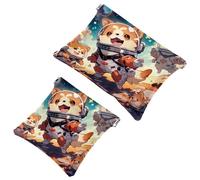 2 pezzi Cartoon Space Dog-833 Shrapnel Pouch: borsa per il trucco essenziale per le donne in movimento, Multicolore, A：7.1x5.8in/18x14.8cm，B:4.7x4.5in/12x11.5cm