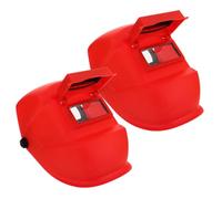 2 Pezzi Casco Saldatura in Plastica Regolabile, Rosso | Copertura Testa in Pelle Bovina, PC e Nylon, per Scintille da Molatura e Officina Domestica
