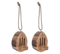 2 Pezzi Casetta per Farfalle in Legno Color Alimentatore Integrato | Design Sospeso a Parete, Forma a Goccia Fori, Corda di Canapa, Facile Manutenzione per Esterno