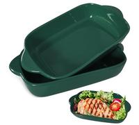 2 pezzi Casseruola in ceramica, 23 x 13 cm, Casseruola rettangolare piccola con manico, Per lasagne, tiramisù e sformati (Verde)