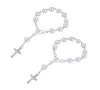 2 pezzi catena a croce di perle, ciondolo specchio auto, accessori per auto, croce sospesa, catena auto, mini rosario, interno auto personalizzato, gancio specchio auto (bianco)